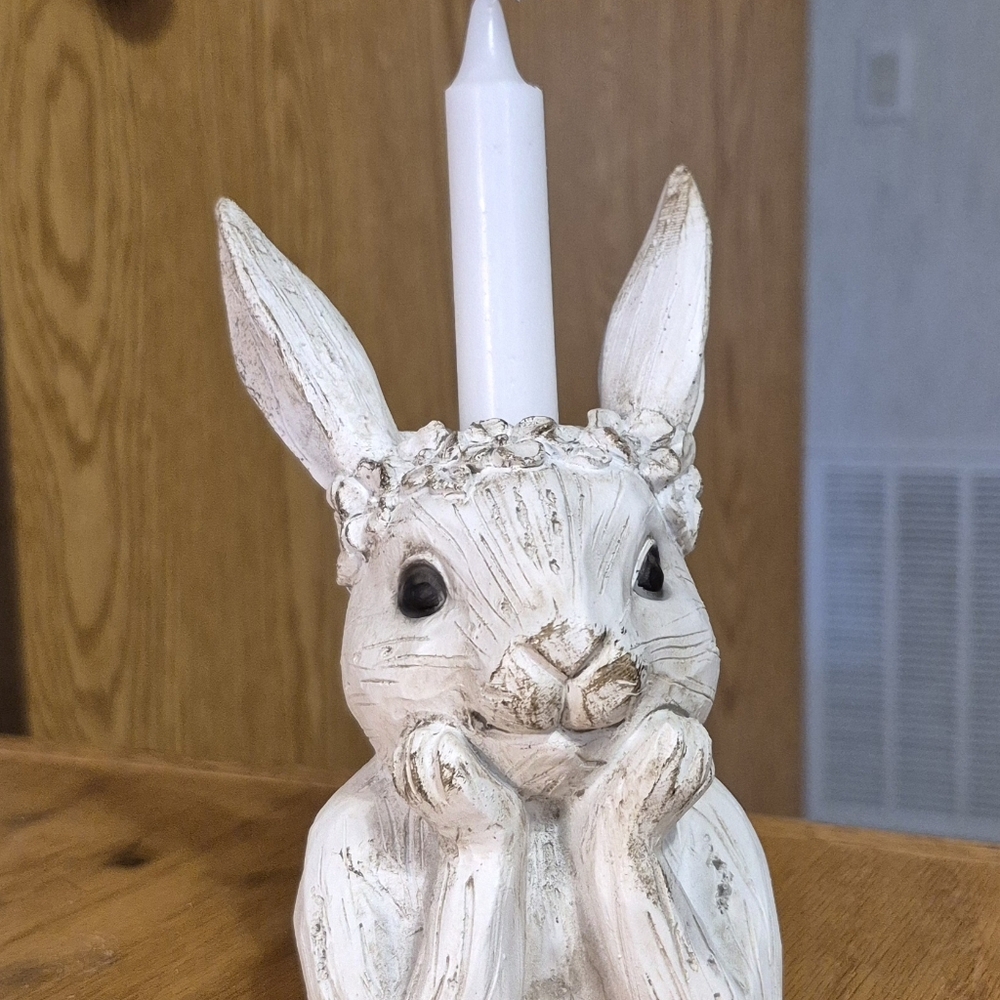Charming White Bunny Candle Holder, 6.5"     Candle not included. - Picture 6 of 6